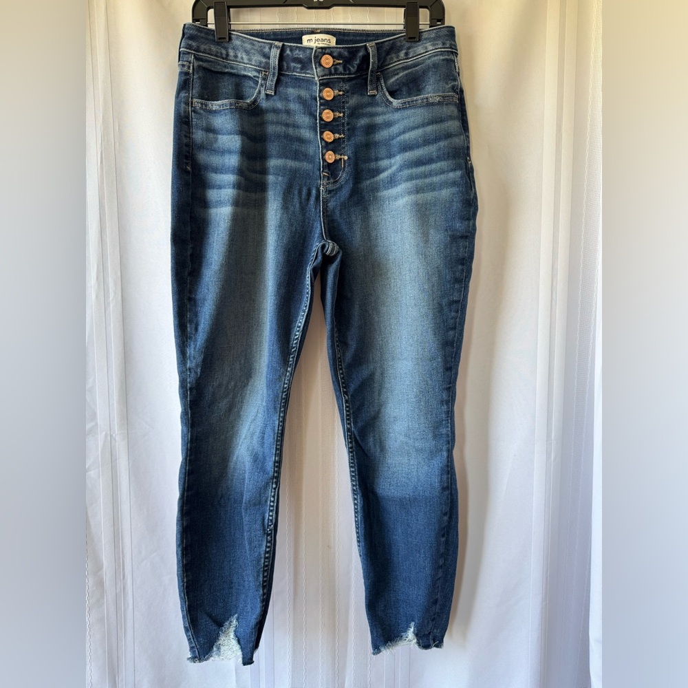m jeans by maurices High Rise Button Fly Super Skinny Ankle Jean Size Med Short